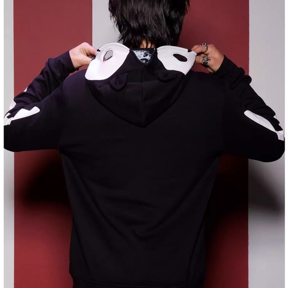 🧿NWT☠️SKELETON 👻 SKULL🦴BONES 🐈⬛💀FACE MASK HOODED ZIP UP 🕸️FACE🕷️JACKET🦇Large - Picture 8 of 10